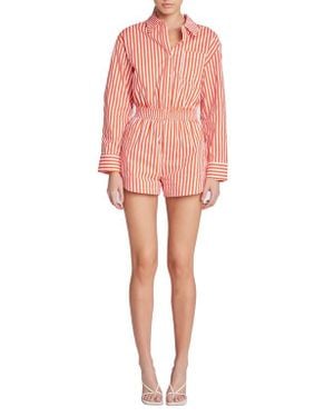 English Factory Stripe Long Sleeve Cotton Romper - Pink