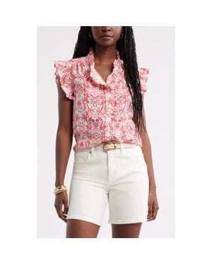 Caslon Ruffle Sleeve Cotton Blend Top - Red