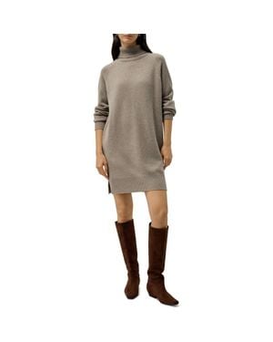 LILYSILK Wool-Cashmere Turtleneck Sweater Dress - Natural