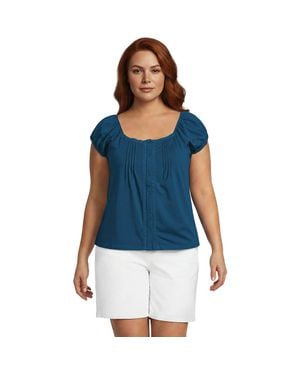 Lands' End Sleeveless Lightweight Jersey Pintuck Button Front Blouse - Blue