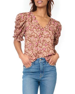 Gibsonlook Floral Print Puff Sleeve Top - Blue