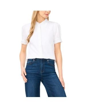 Cece Scallop Detail Button-Up Shirt - Blue