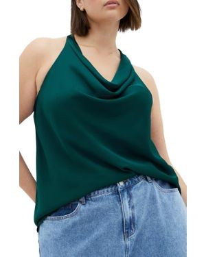 City Chic Chloe Cowl Neck Satin Top - Green