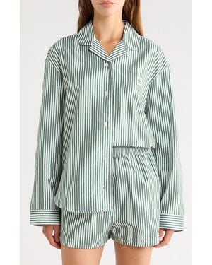 Lacoste Loungewear Stripe Two-Piece Pajama Set - Green