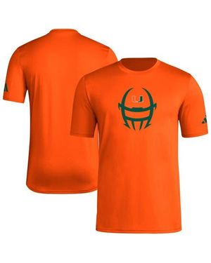adidas Miami Hurricanes Football Helmet Pre-Game Aeroready T-Shirt - Orange