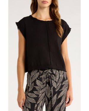 Elan Bali Fray Edge Cotton Cover-Up Crop Top - Black