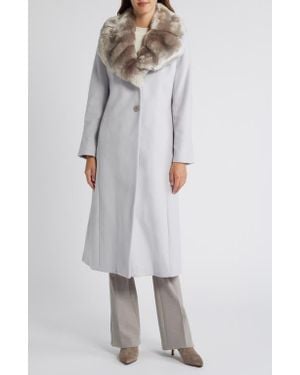 Via Spiga Faux Fur Collar Wool Blend Coat - Gray