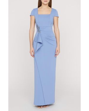 JS Collections Matilda Bead Detail Cascade Ruffle Gown - Blue