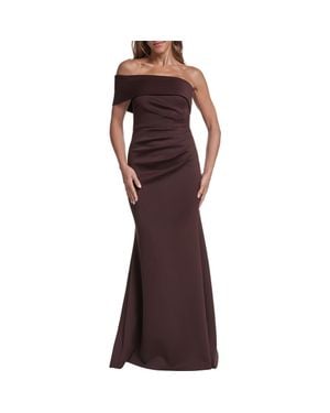 Eliza J One-Shoulder Ruched Gown - Brown