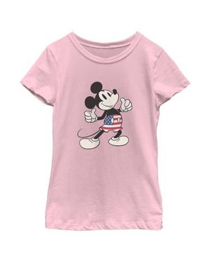 Mickey & Friends Girls' Patriotic Shorts Pose T-Shirt - Pink