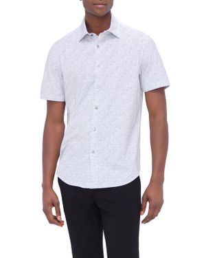 Bugatchi Myron Ooohcotton Abstract Print Short Sleeve Button-Up Shirt - White