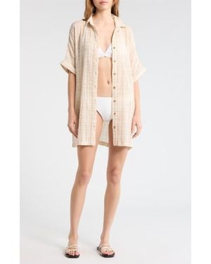 Rip Curl Paradise Check Cover-Up Shirtdress - Natural