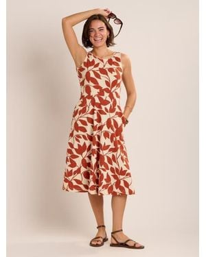 Brakeburn Adla Trailing Leaf Print Midi Dress - Pink