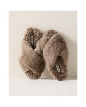 Haven Well Within Faux Fur Criss-Cross Slippers - Brown