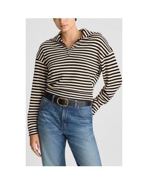 Madewell Stripe Half Zip Top - Black