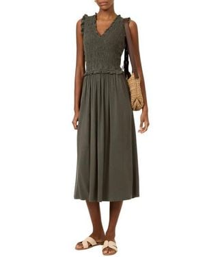 Mint Velvet Shirred Ruffle Midi Dress - Green