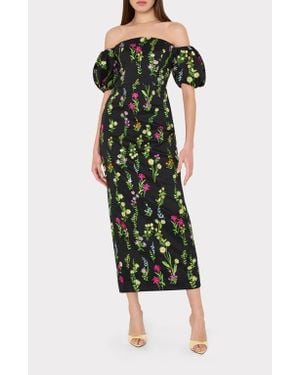 MILLY Nira Bloom Embroidered Off The Shoulder Gown - Green
