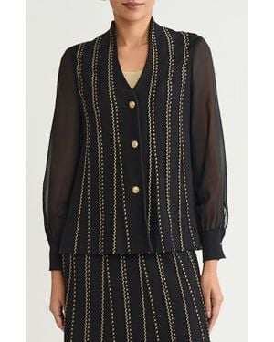 Ming Wang Metallic Stripe Cardigan - Black