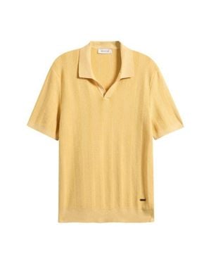 Bugatchi Johnny Collar Basket Stitch Cotton Blend Short Sleeve Sweater - Yellow