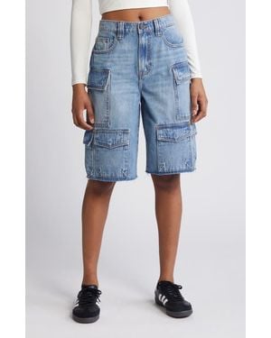 Hidden Jeans Baggy Denim Cargo Shorts - Blue
