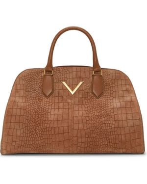 Vince Camuto Tasha Croc Embossed Leather Satchel - Brown