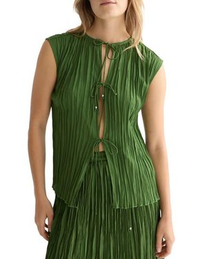 Scotch & Soda Tie Front Micropleat Top - Green
