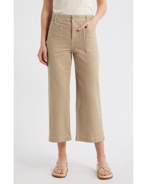 City Blues Stripe Patch Pocket Crop Wide Leg Pants - Natural