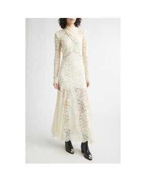 Rabanne Twist Front Scalloped Long Sleeve Lace Dress - Natural