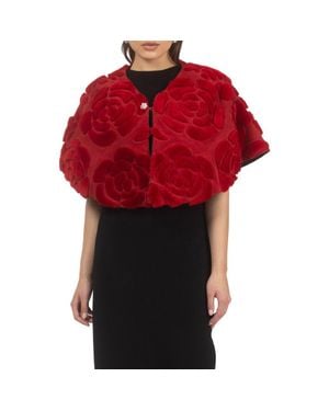 Gorski Genuine Shearling/Suede Floral Embroidered Stole Reversible To Cashmere And Wool Blend