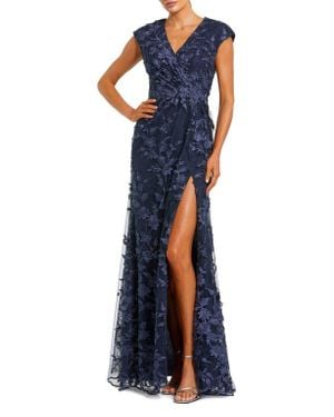 Mac Duggal Faux Wrap Embroidered Cap Sleeve Gown - Blue