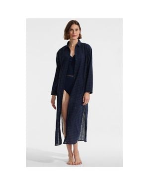 Lands' End Eyelet Button Down Maxi Cover-Up Dress - Blue