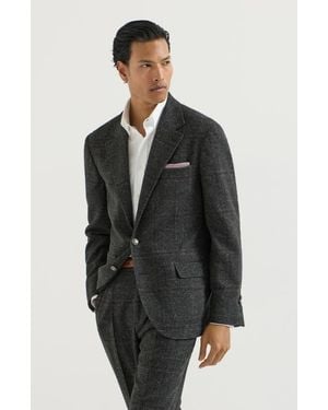 Brunello Cucinelli Silk, Wool And Cashmere Prince Of Wales Flannel Deconstructed Blazer - Black