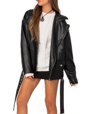 Edikted Wrenley Oversize Faux Leather Moto Jacket - Black