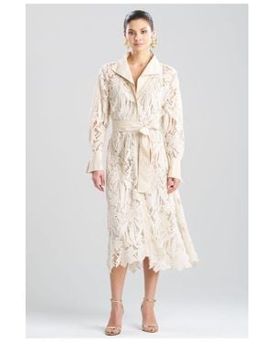 Natori Crochet Lace Button Down Oversize Shirt Dress - Natural