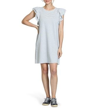 Apny Double Ruffle Sleeve Cotton Minidress - Blue