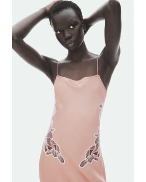 H&M Lace-Detail Satin Dress With Scarf - Multicolor