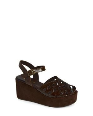 Cordani Jaymie Ankle Strap Peep Toe Platform Wedge Sandal - Brown