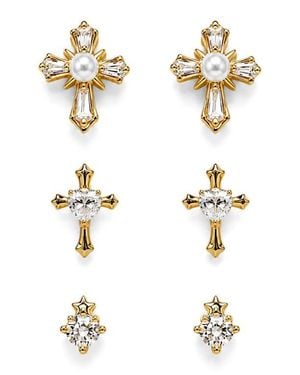LA MENO Set Of 3 Crystal Cross Stud Earrings - White