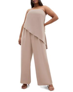 City Chic Skylar Strapless Jumpsuit - Natural