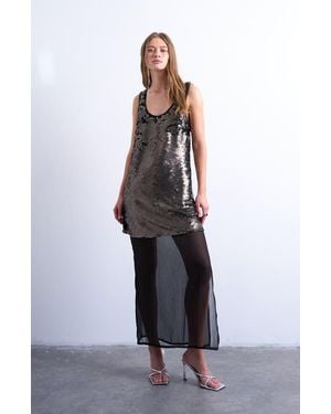 TOPSHOP Sequin Sheer Hem Maxi Dress - Metallic
