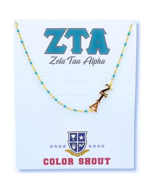 Color Shout Zeta Tau Alpha Greek Letter Side Set Necklace - Blue