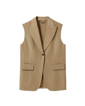 LILYSILK Single Button Sleeveless Lapel Blazer - Natural