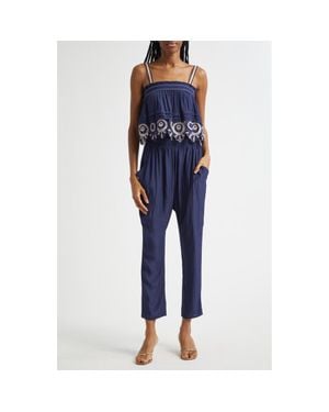 Ramy Brook Monica Smocked Waist Sleeveless Jumpsuit - Blue