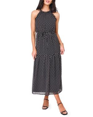 Gibsonlook Khloe Polka Dot Ruffle Chiffon Dress - Black