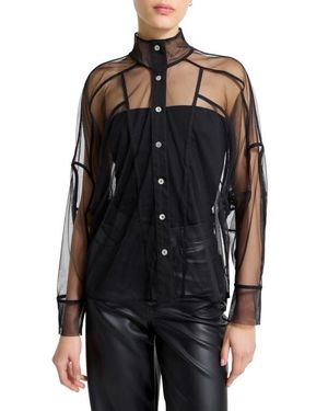 MARCELLA Lane Mesh Button-Up Shirt - Black
