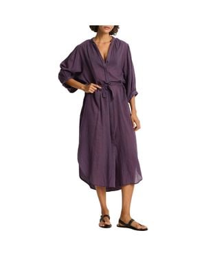 Sea Level Salt Boho Semisheer Cotton Cover-Up Shirtdress - Purple