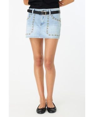 Fade Out Loud Kara Studded Denim Miniskirt - Blue