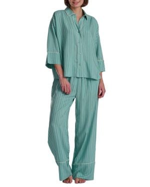 Splendid Button-Up Shirt & Pants Pajamas - Green