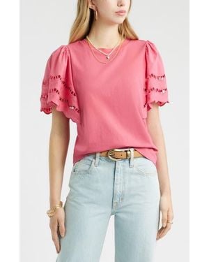 Treasure & Bond Flutter Sleeve Eyelet Top - Red
