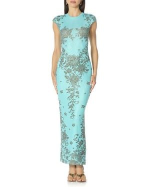 AFRM Mylo Print Mesh Maxi Dress - Blue